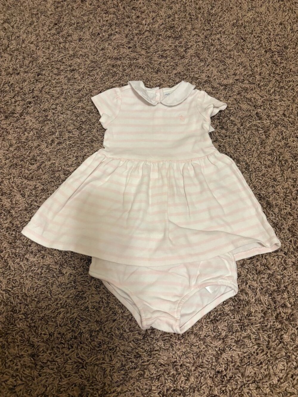 Ralph Lauren Striped Dress 12 Months White Pink Diaper Cover Collared Cotton
